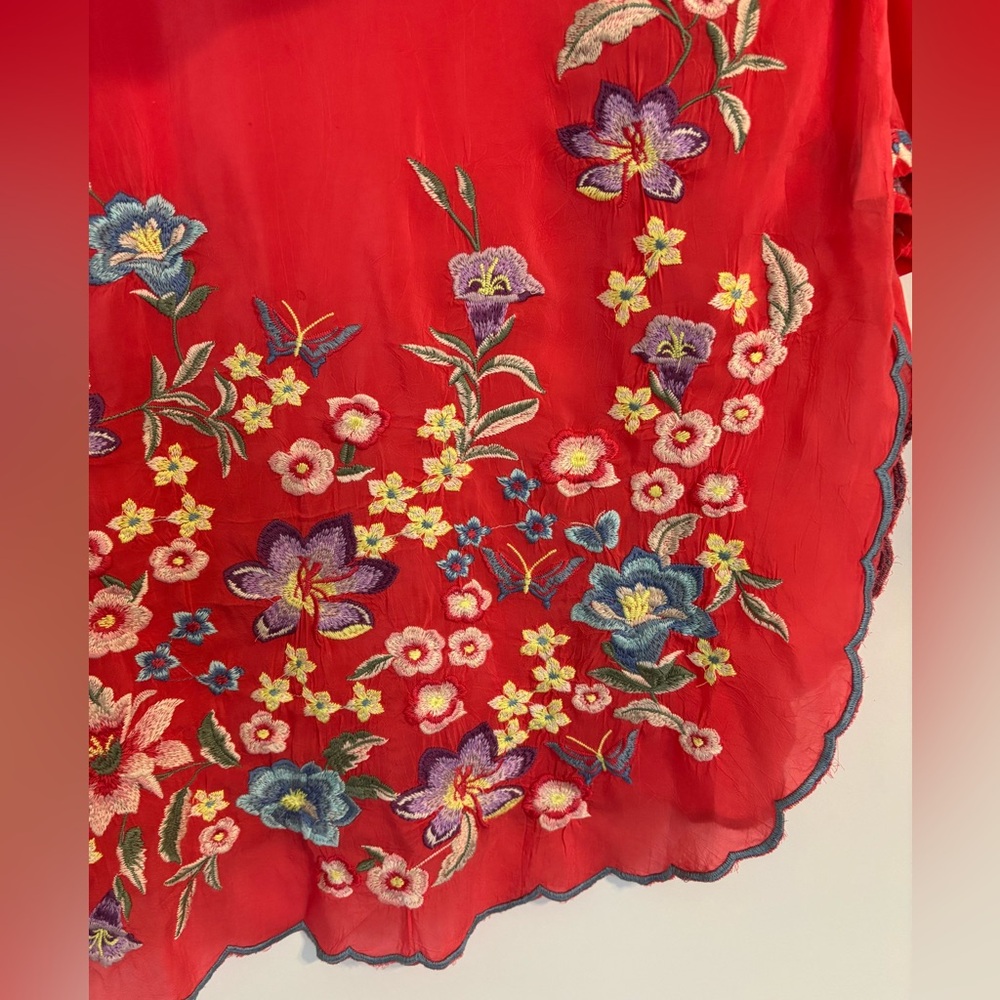 Johnny Was Red Embroidered Floral Tunic Top - Picture 5 of 13